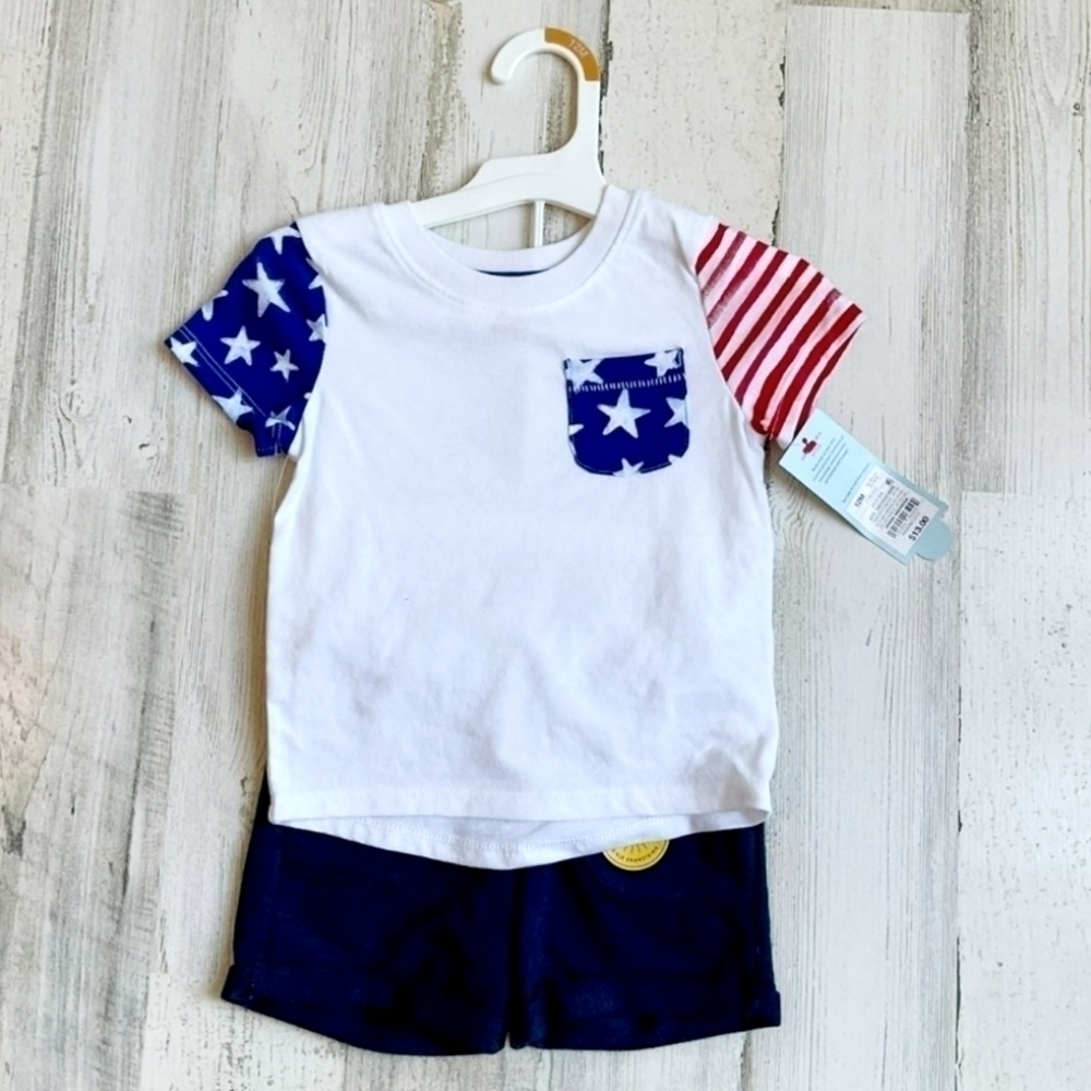 NWT Cat & Jack Patriotic Red White Blue 2 Piece Outfit Toddler 2T American New